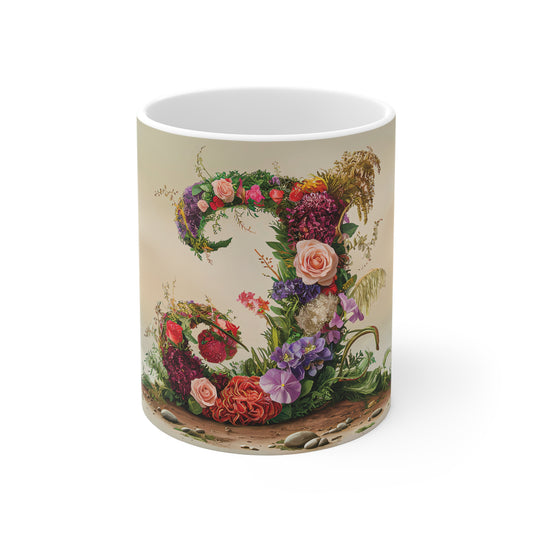 Flower Fantasy Ceramic Mug with Letter J - 01