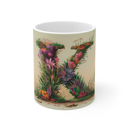 Flower Fantasy Ceramic Mug with Letter K - 01