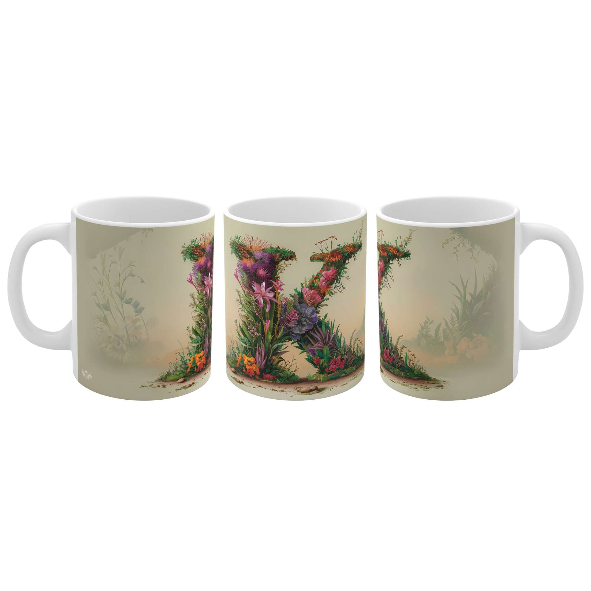 Flower Fantasy Ceramic Mug with Letter K - 04