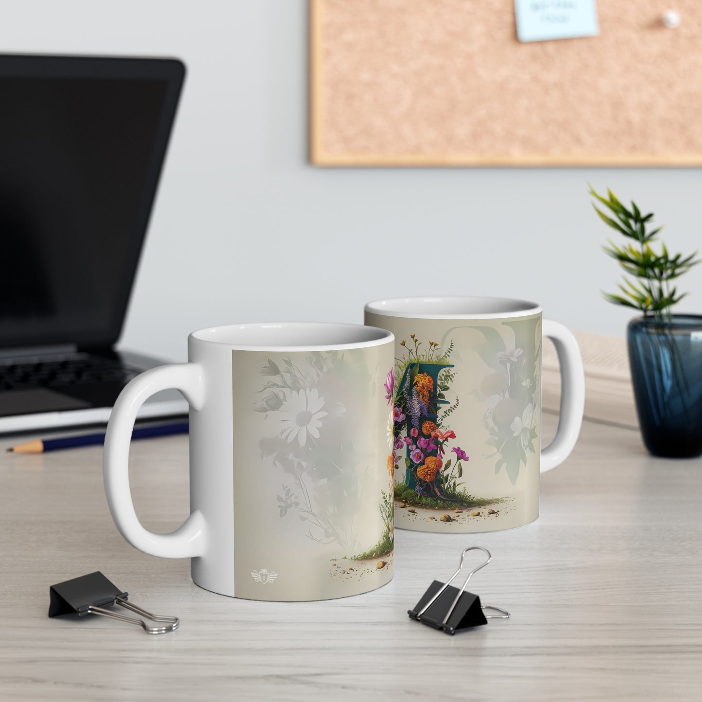 Flower Fantasy Ceramic Mug with Letter M - 06