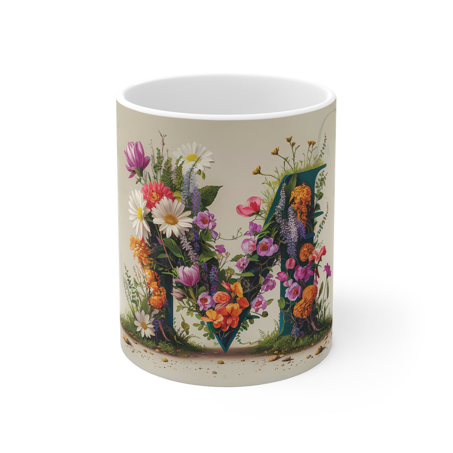 Flower Fantasy Ceramic Mug with Letter M - 01