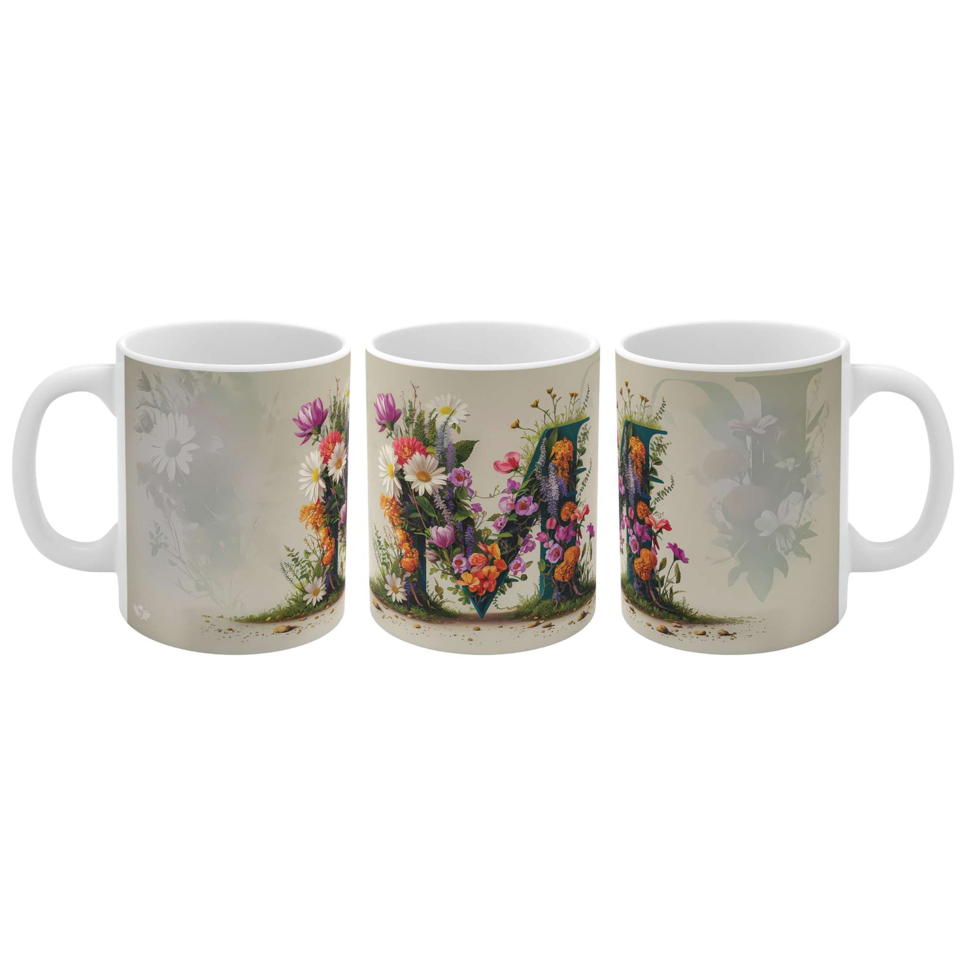 Flower Fantasy Ceramic Mug with Letter M - 04