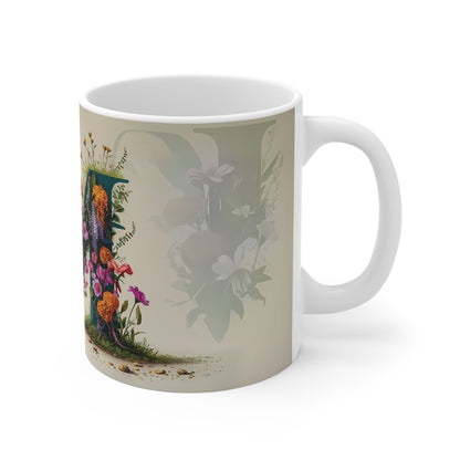 Flower Fantasy Ceramic Mug with Letter M - 03