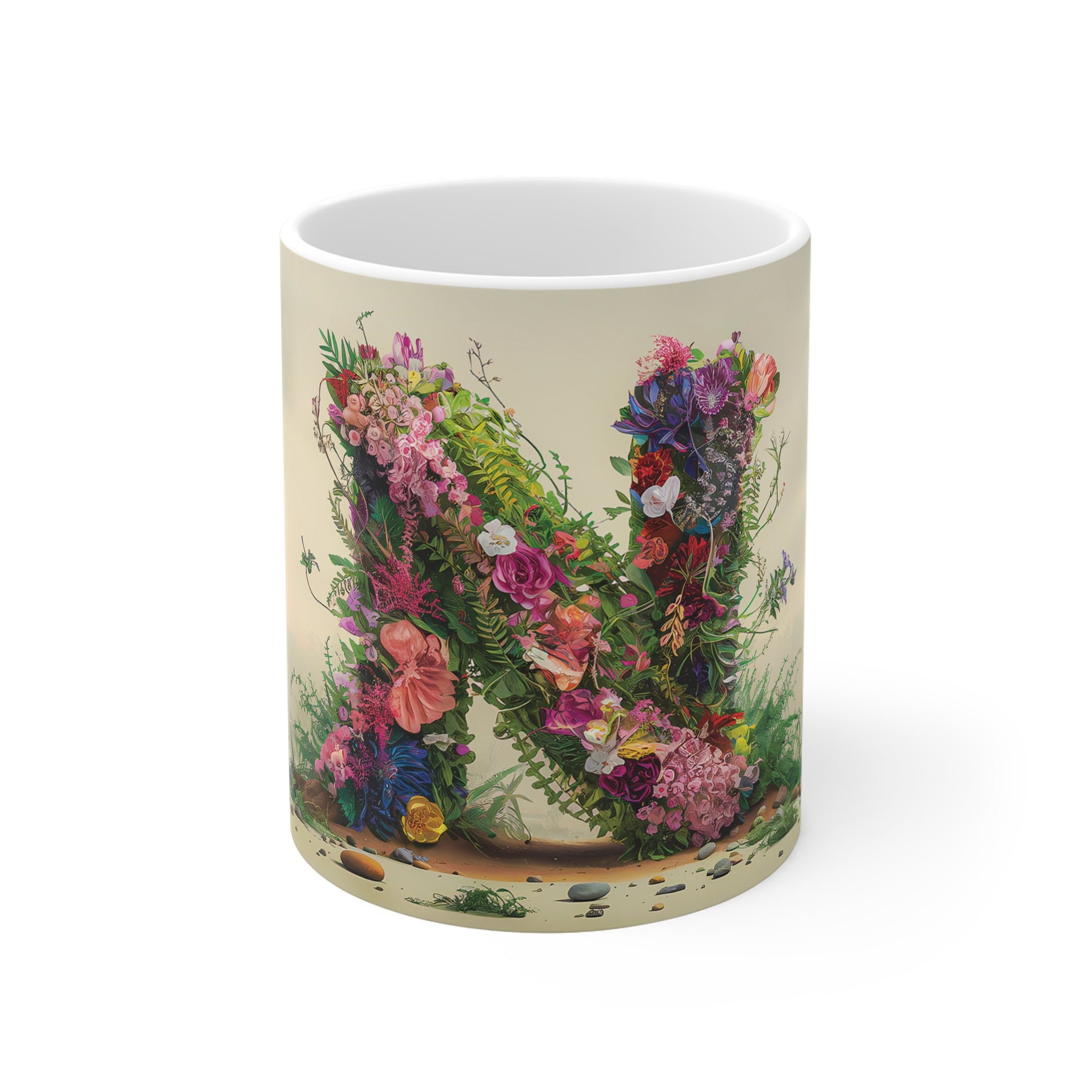 Flower Fantasy Ceramic Mug with Letter N - 01