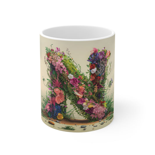 Flower Fantasy Ceramic Mug with Letter N - 01