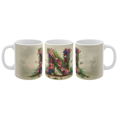 Flower Fantasy Ceramic Mug with Letter M - 04