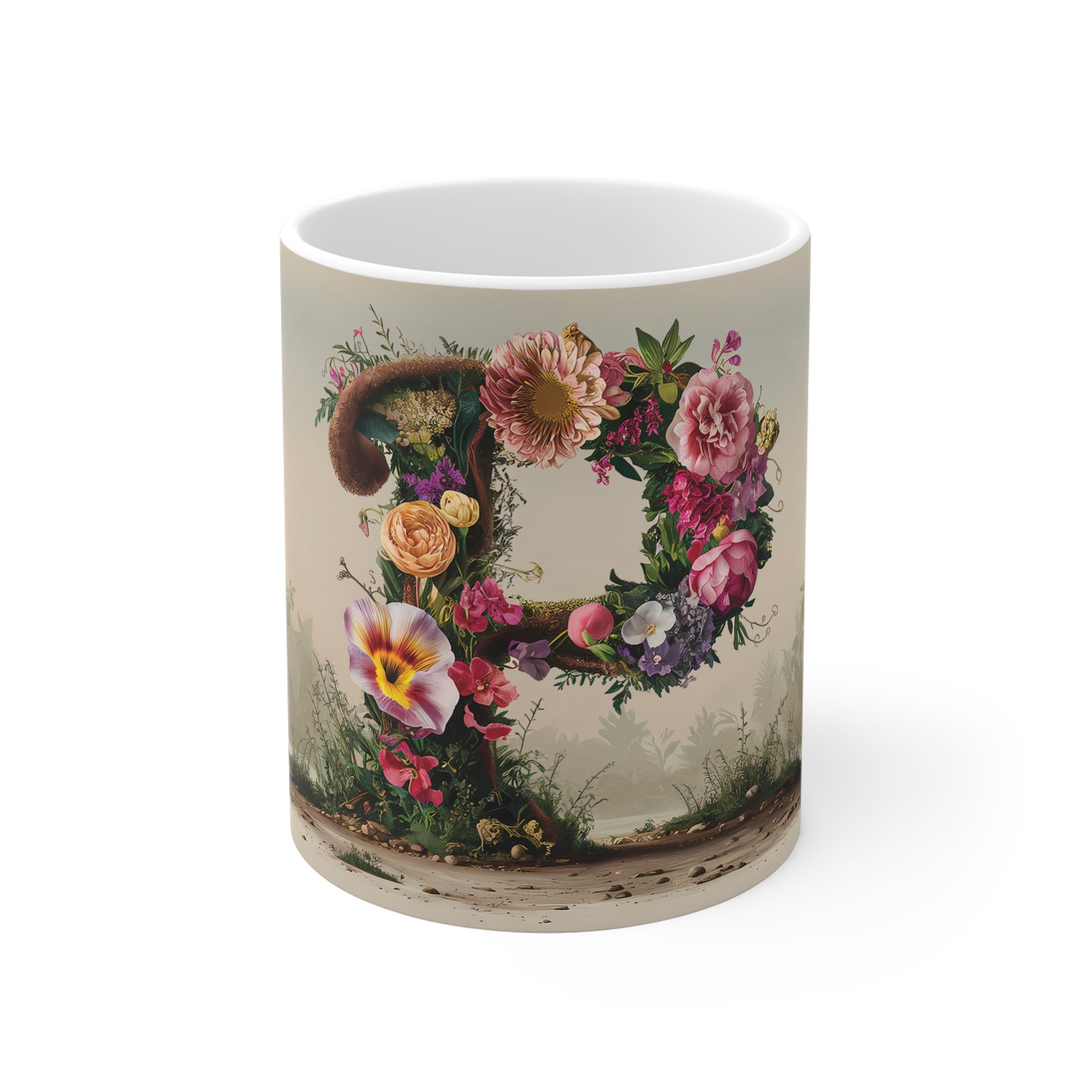 Flower Fantasy Ceramic Mug with Letter P - 01