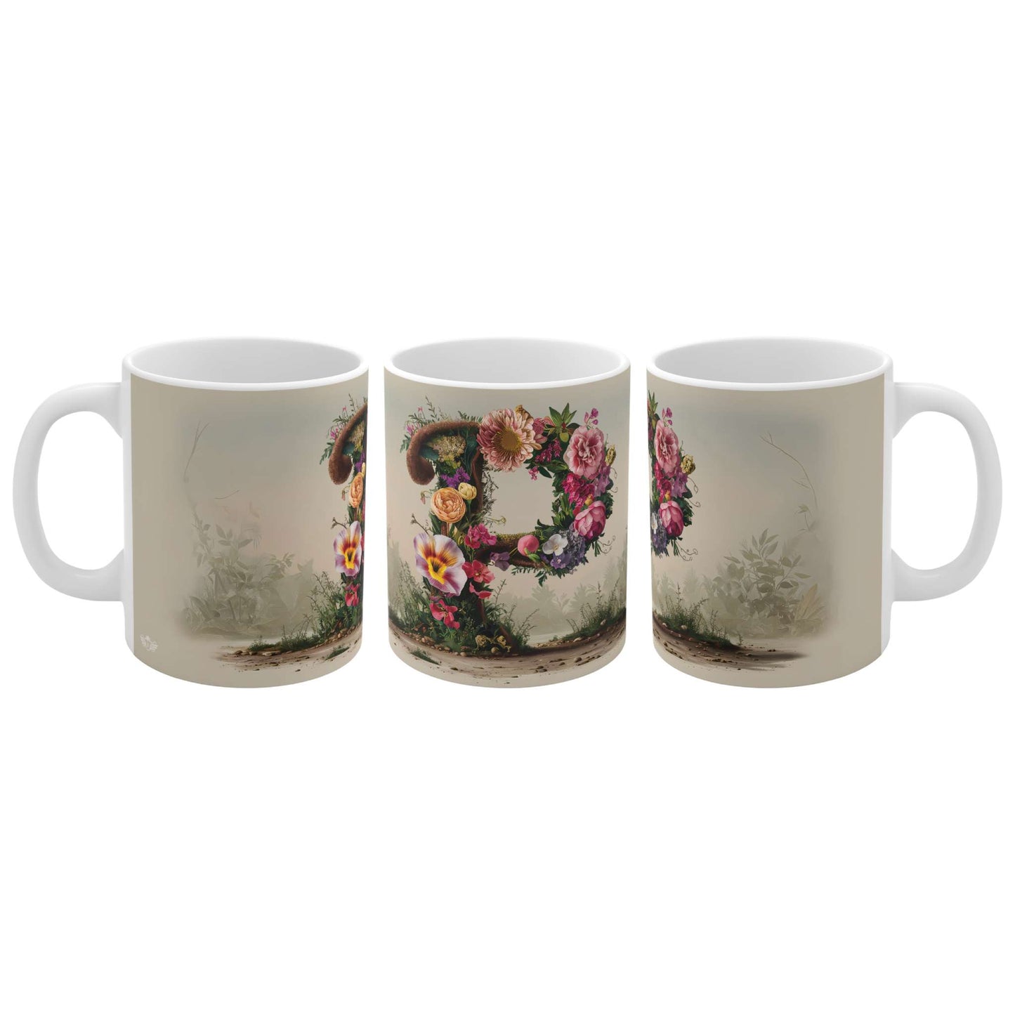 Flower Fantasy Ceramic Mug with Letter P - 04