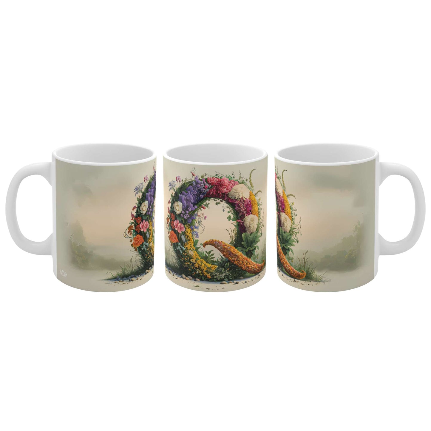 Flower Fantasy Ceramic Mug with Letter Q - 04