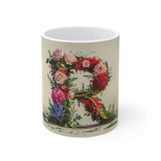 Flower Fantasy Ceramic Mug with Letter R - 01