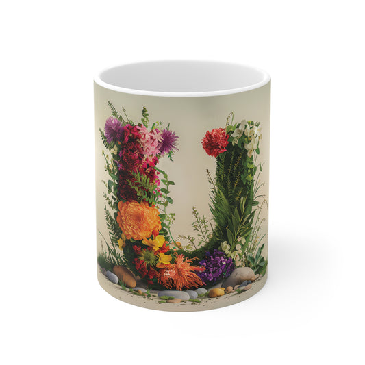 Flower Fantasy Ceramic Mug with Letter U - 01