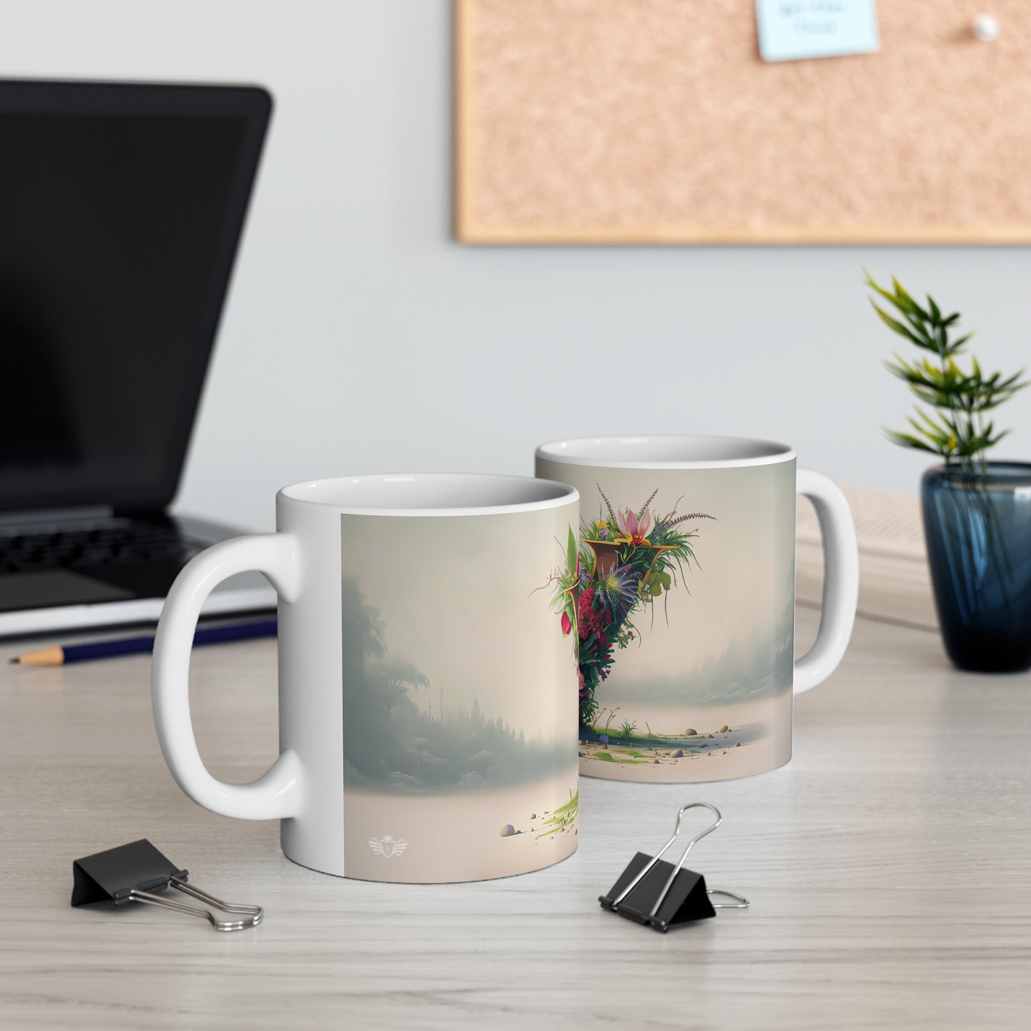 Flower Fantasy Ceramic Mug with Letter V - 06