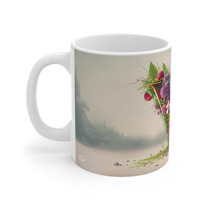 Flower Fantasy Ceramic Mug with Letter V - 02