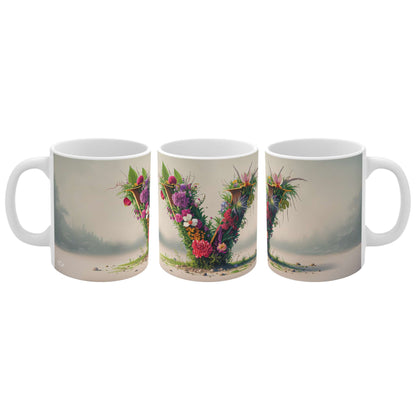 Flower Fantasy Ceramic Mug with Letter V - 04