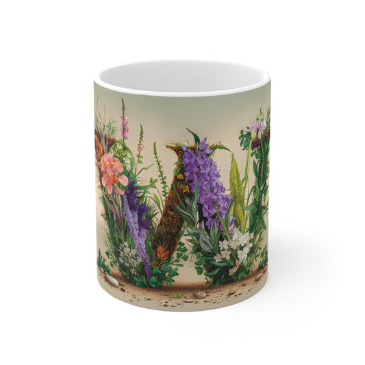 Flower Fantasy Ceramic Mug with Letter W - 01