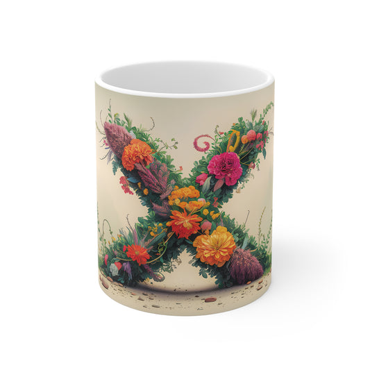 Flower Fantasy Ceramic Mug with Letter X - 01