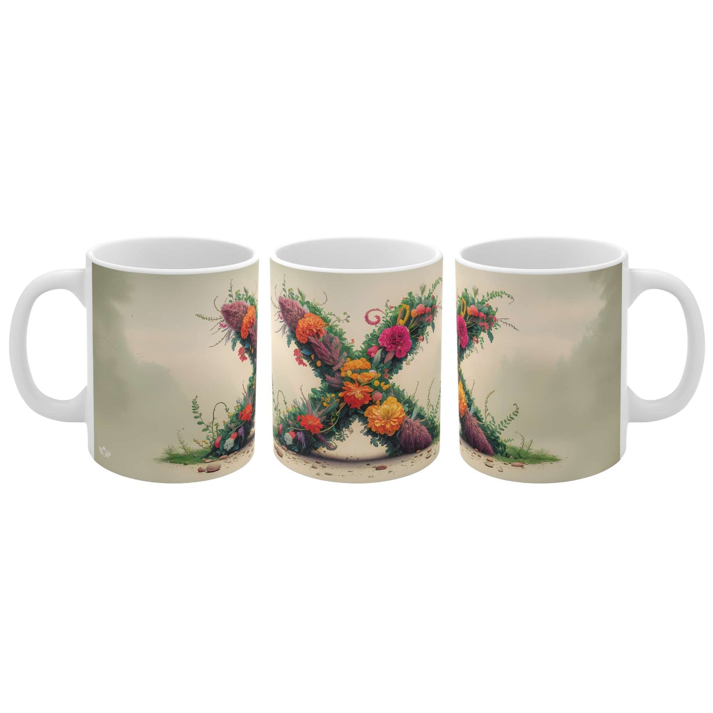 Flower Fantasy Ceramic Mug with Letter X - 04