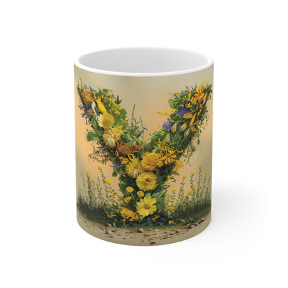 Flower Fantasy Ceramic Mug with Letter Y - 01