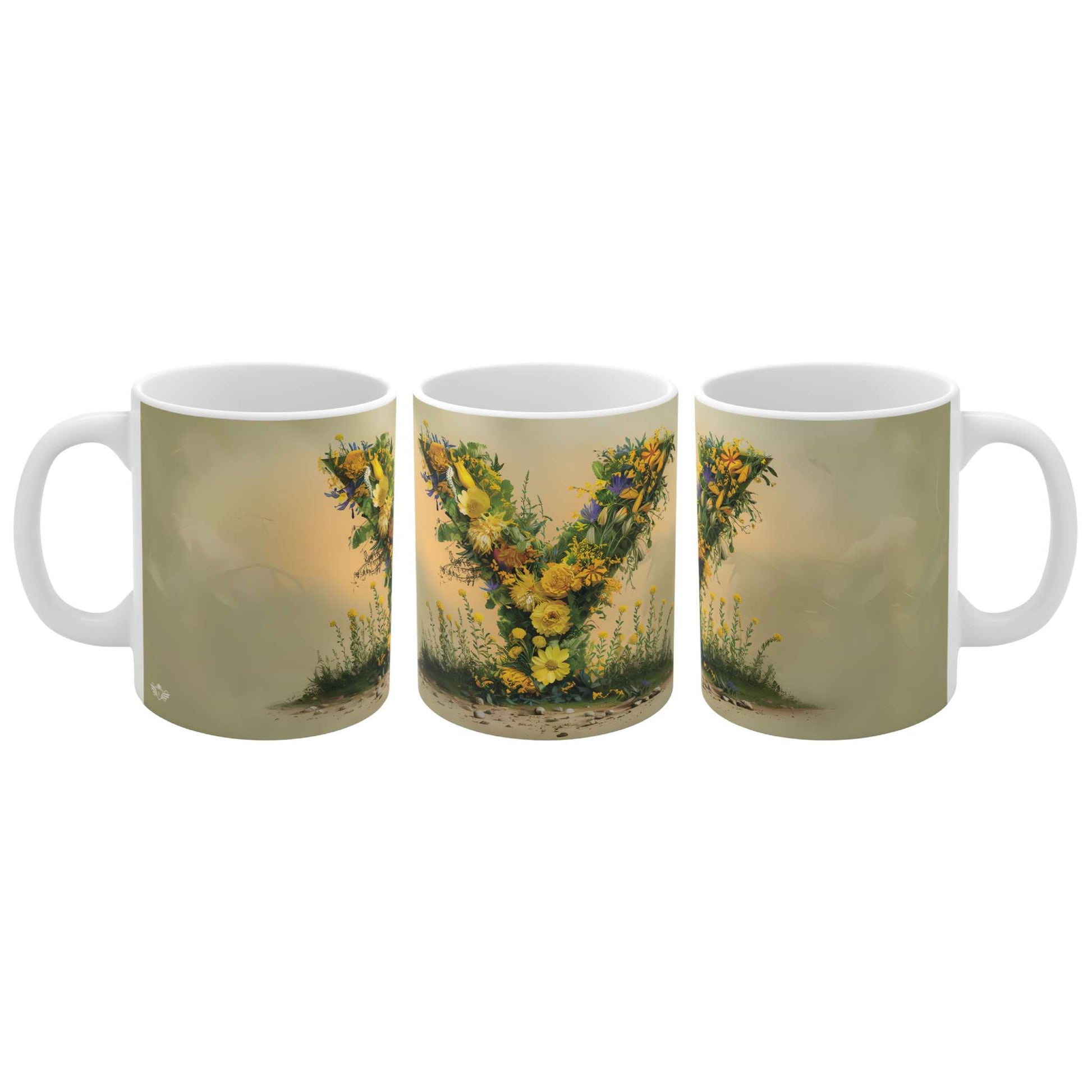 Flower Fantasy Ceramic Mug with Letter Y - 04