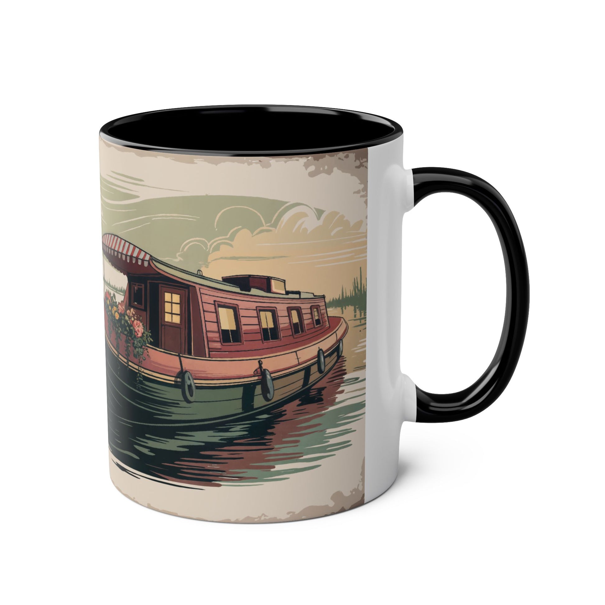 Mug with a boat illustration on a white background