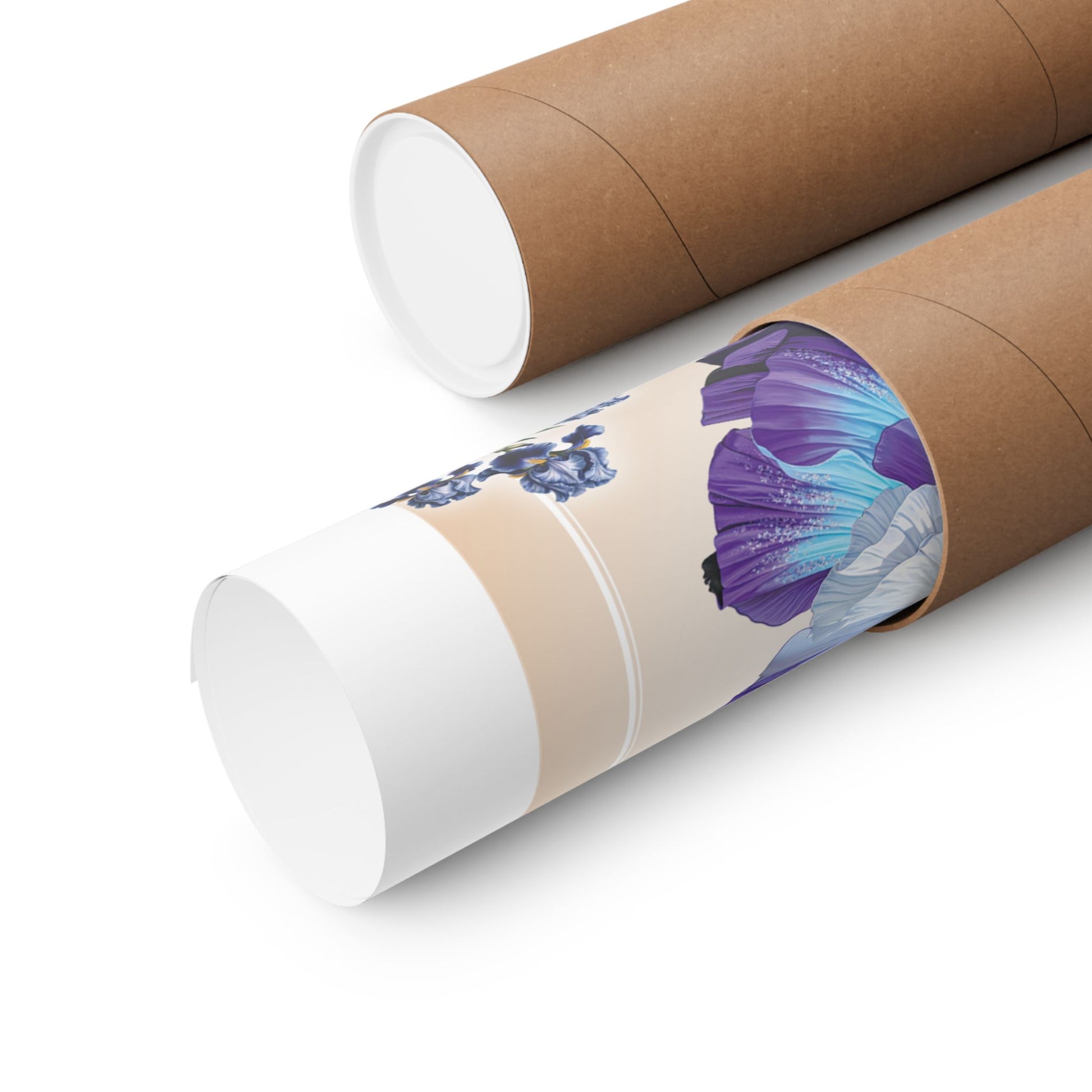 Rolled poster in a tube on a white background