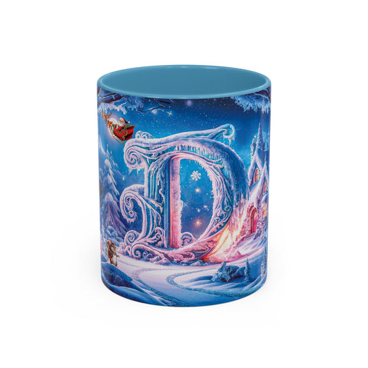 Mug with a Christmas design featuring snowflakes and characters on a white background