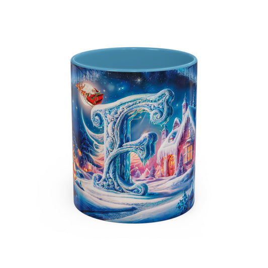 Ceramic mug with a winter scene design on a white background