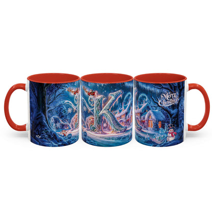 Three mugs with Christmas-themed designs on a white background