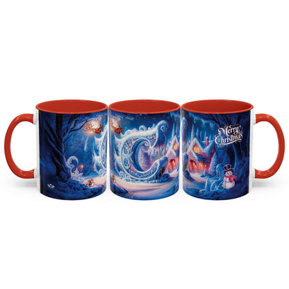 Mugs with Christmas design and red handles