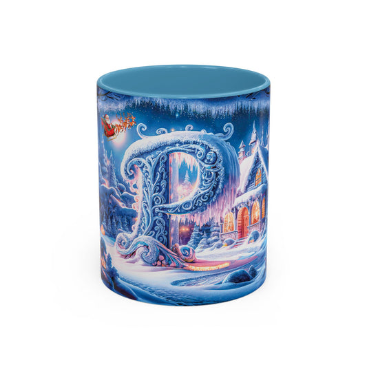 Decorative mug with a winter scene on a white background