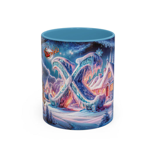 Mug with a winter scene design featuring a castle and snowy landscape.