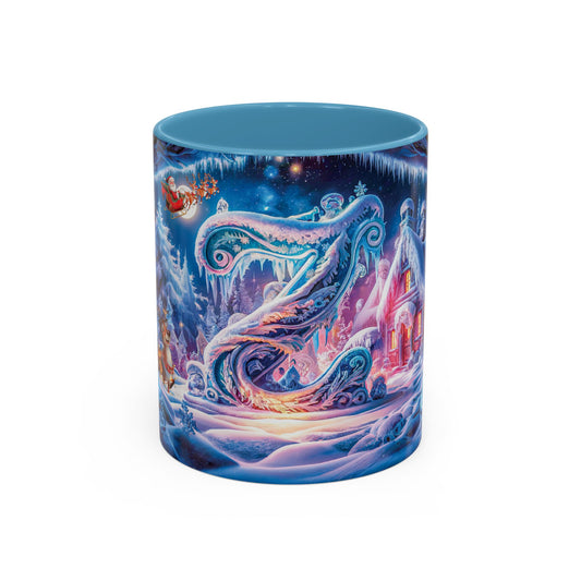 Colorful mug with a Christmas design on a white background