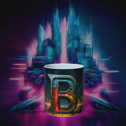 Cyberpunk Style Ceramic Mug with Letter B