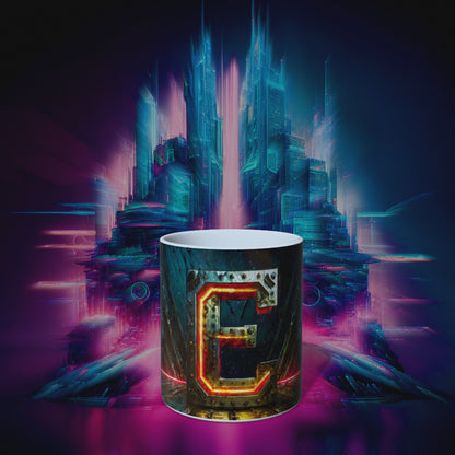 Cyberpunk Style Ceramic Mug with Letter E