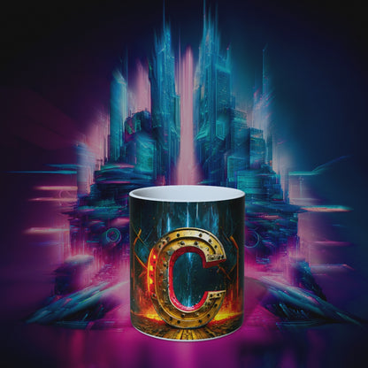 Cyberpunk Style Ceramic Mug with Letter C