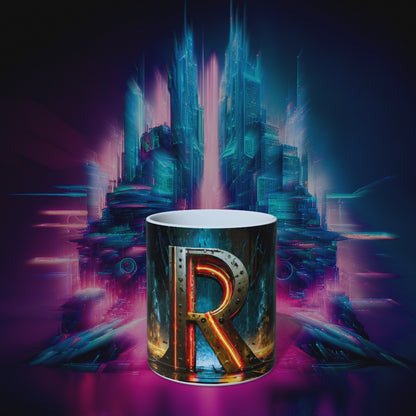 Cyberpunk Style Ceramic Mug with Letter R