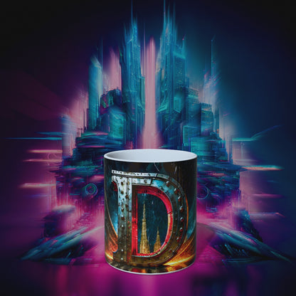 Cyberpunk Style Ceramic Mug with Letter D