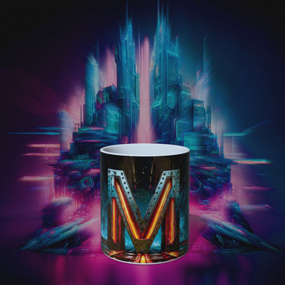 Cyberpunk Style Ceramic Mug with Letter M