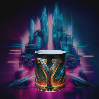 Cyberpunk Style Ceramic Mug with Letter Y