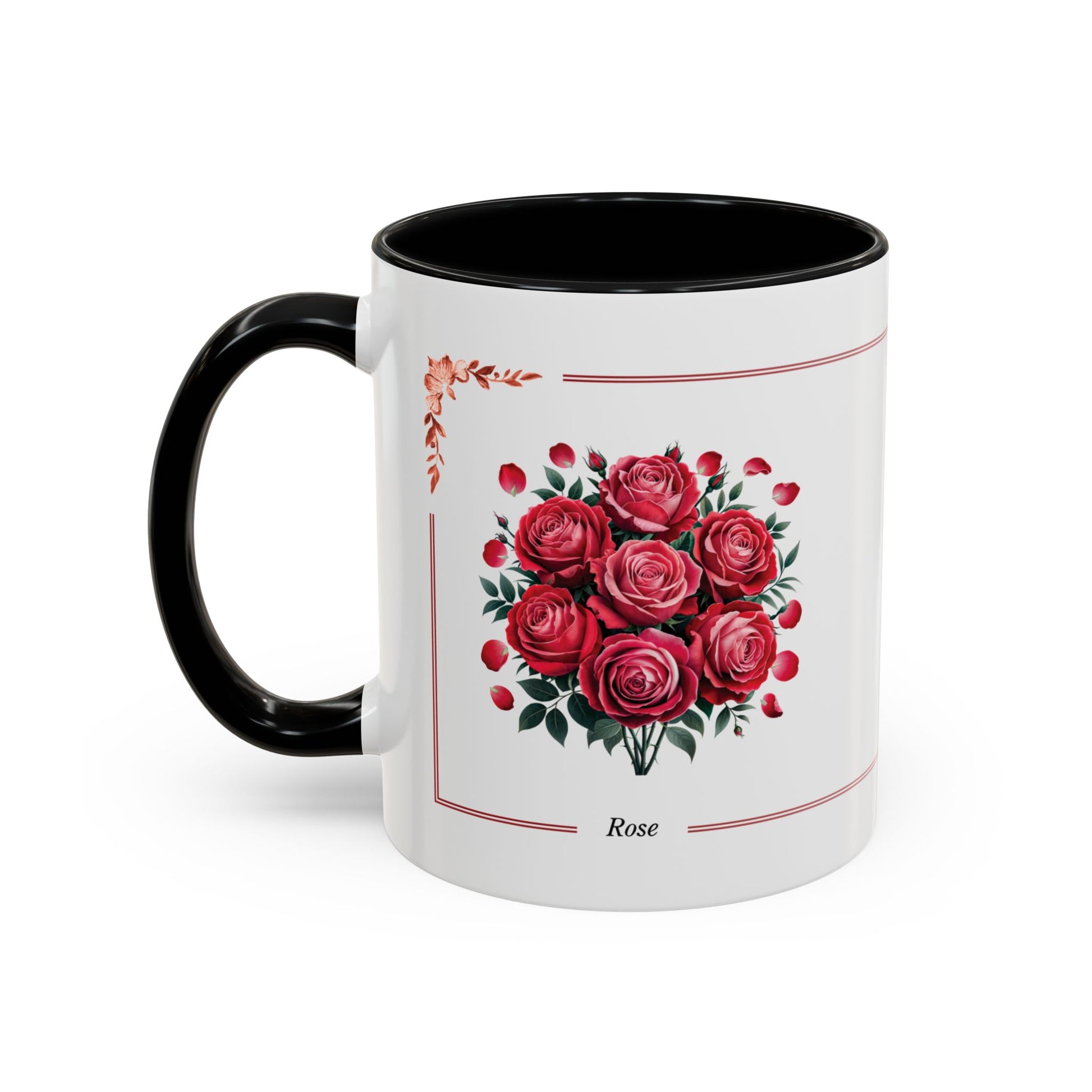 Mug with red rose design on a white background