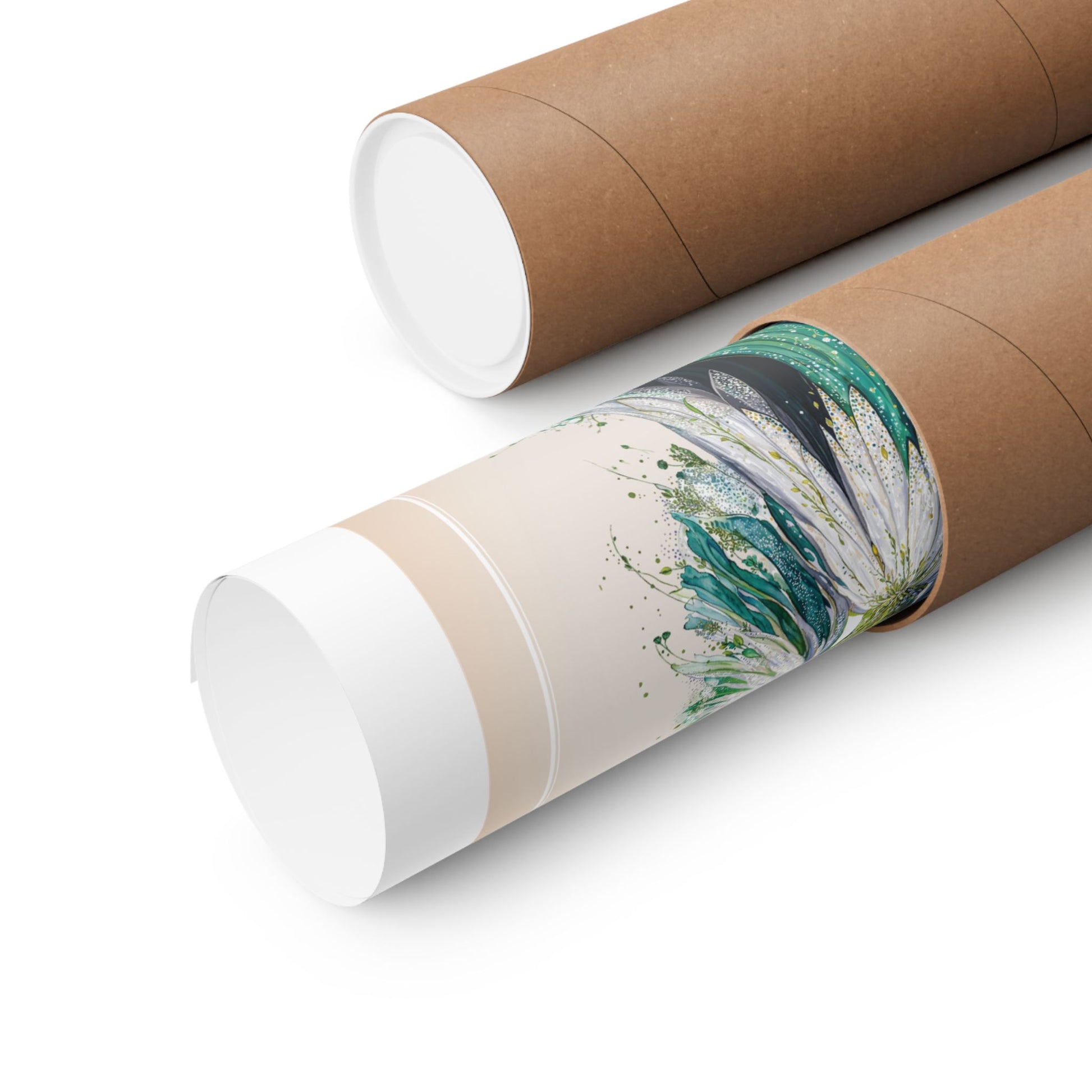 Rolled poster in a tube on a white background