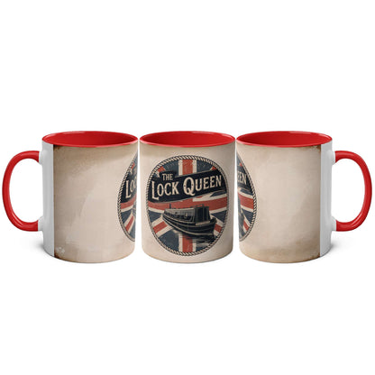Three mugs with "The Lock Queen" design featuring a British flag on a white background.